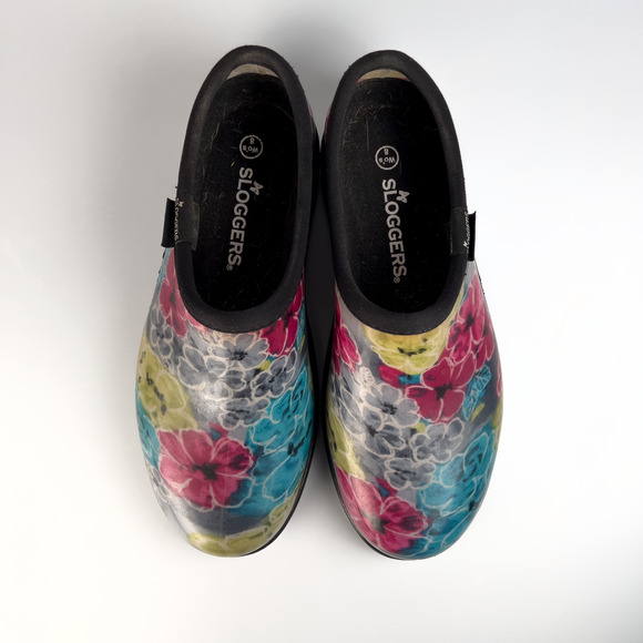 Sloggers Rainbow Floral Garden Waterproof Slip Ons Botanical Women's Size 8 - Picture 2 of 7